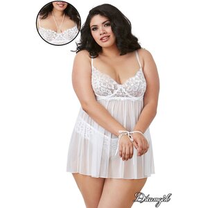 Dreamgirl - Pearl Babydoll, Restraints & G-String - OS/XL - White