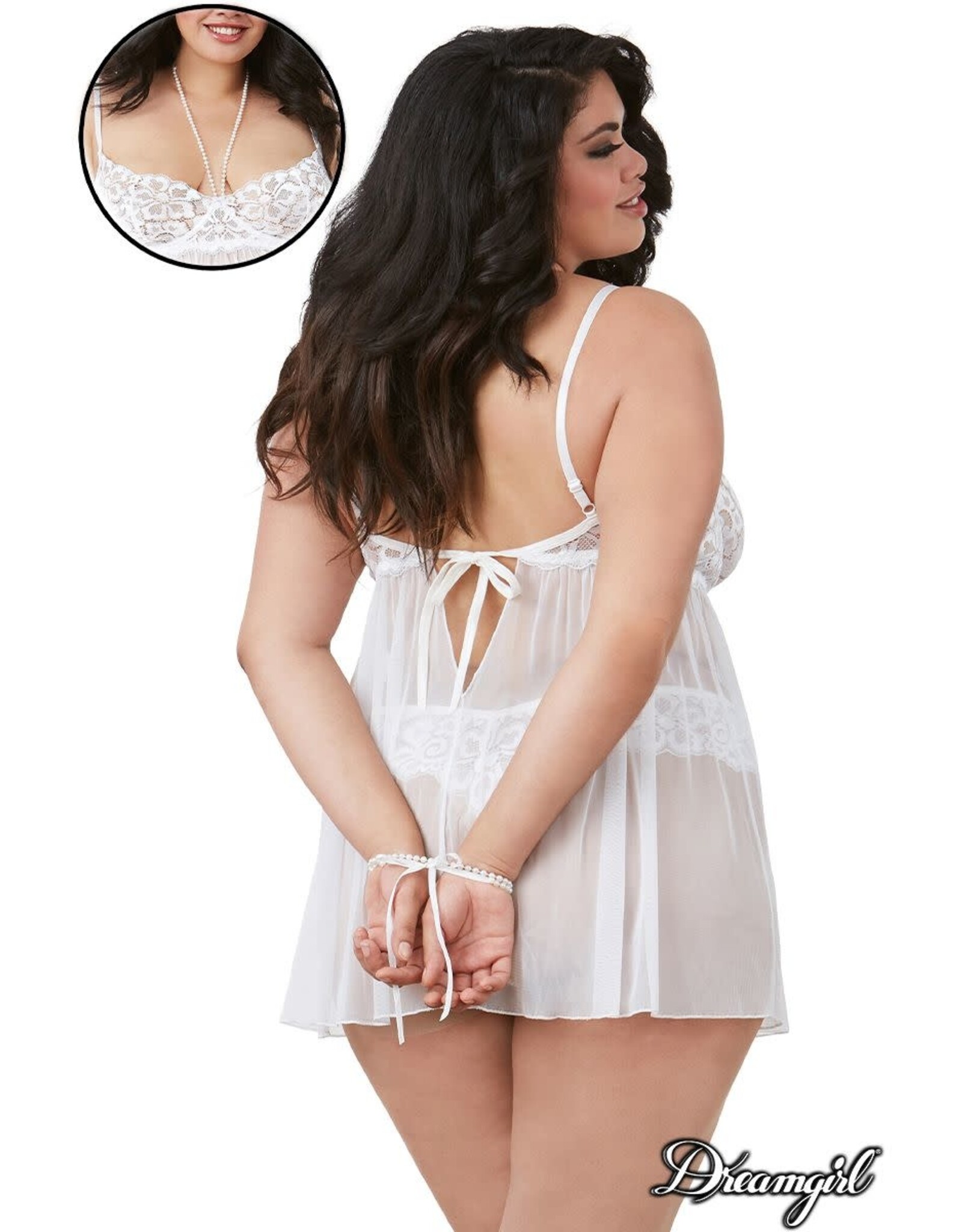 Dreamgirl Dreamgirl - Pearl Babydoll, Restraints & G-String - OS/XL - White