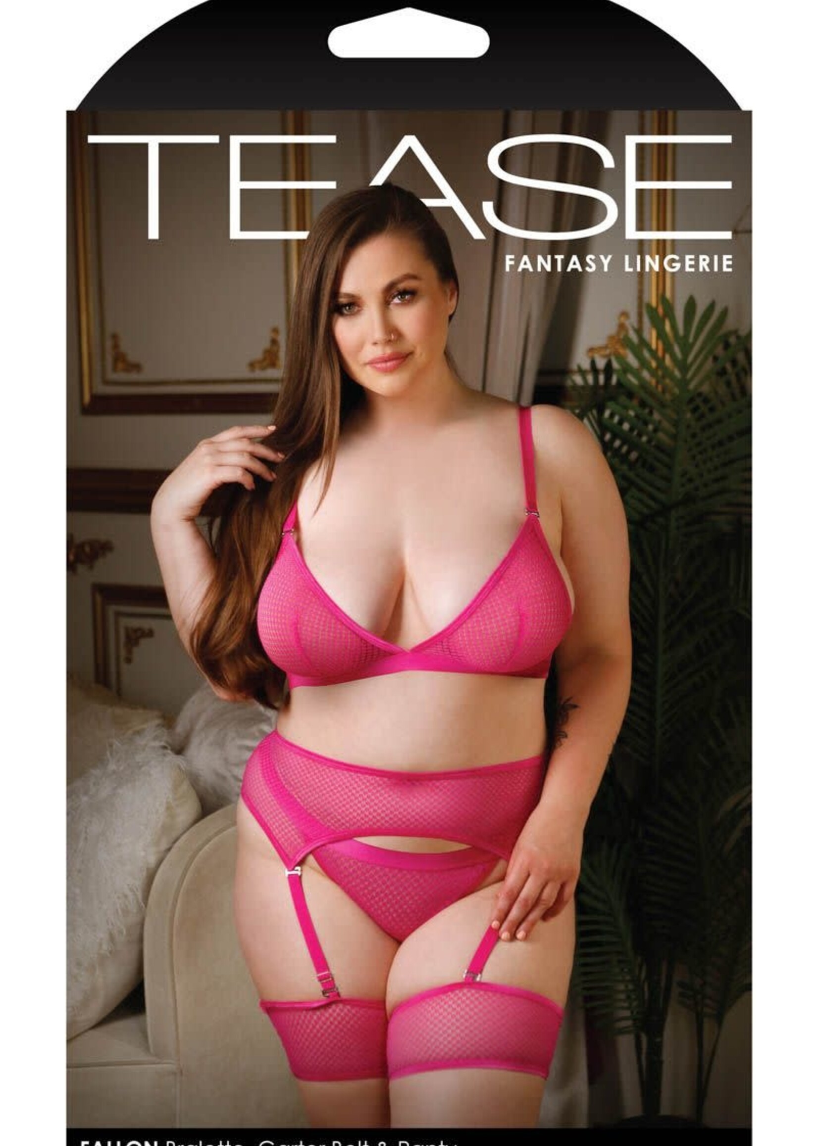 Fantasy Lingerie Net 3pc Set - 1X/2X - Pink