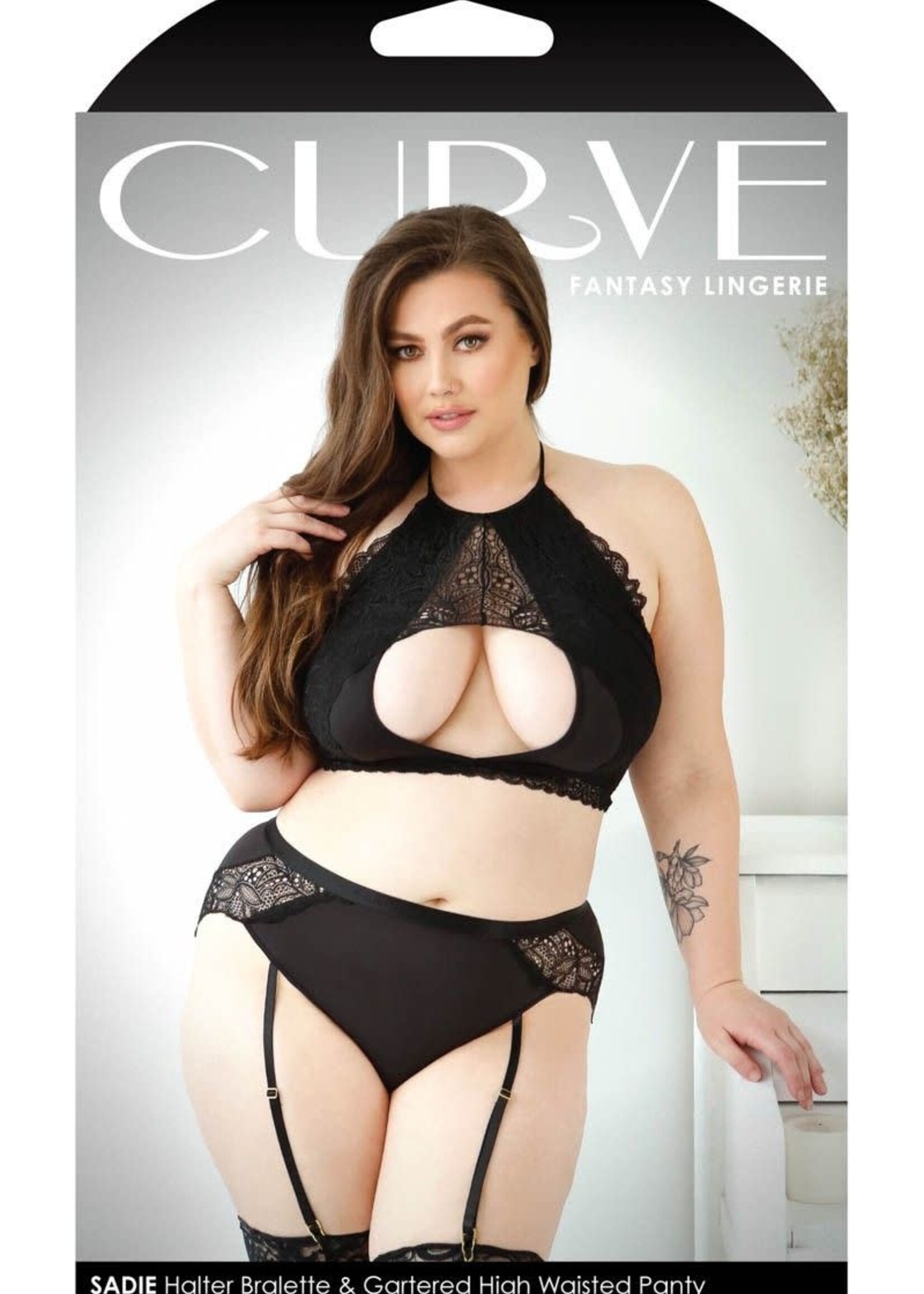 Fantasy Lingerie 2pc Lace Set - 3X/4X - Black