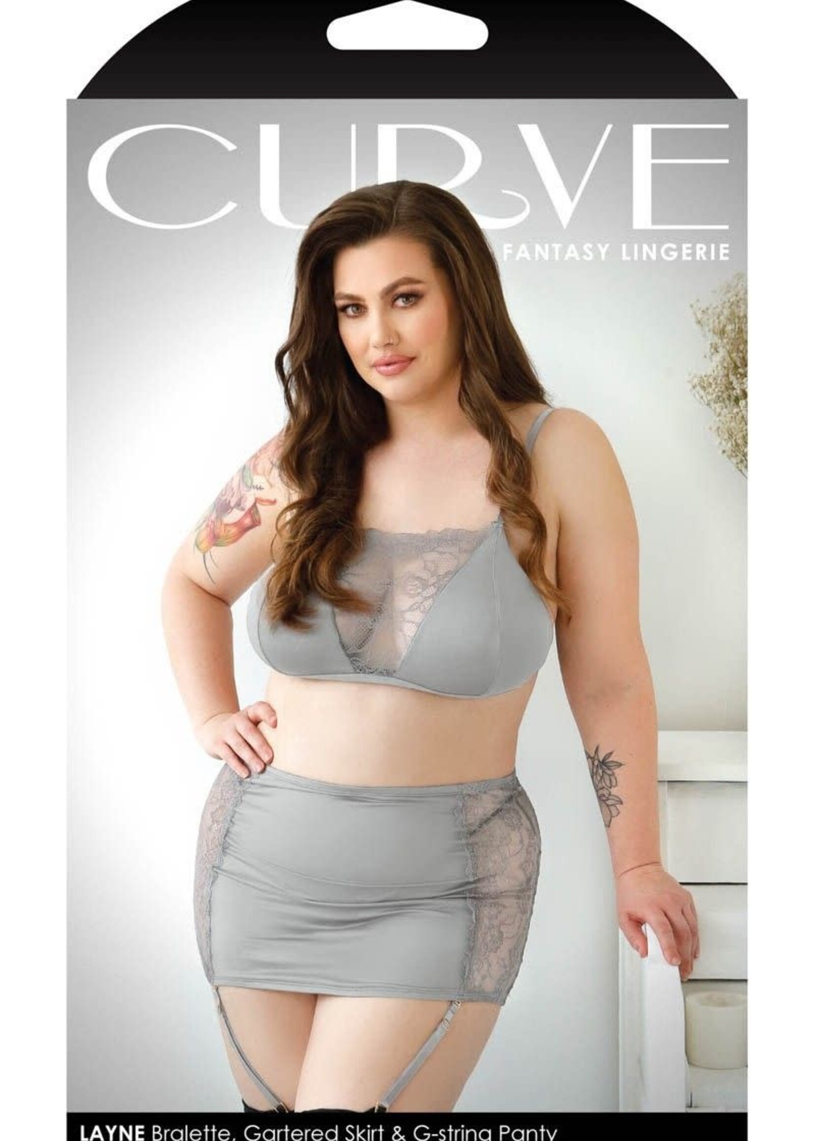 Fantasy Lingerie 3pc Set - 1X/2X - Grey