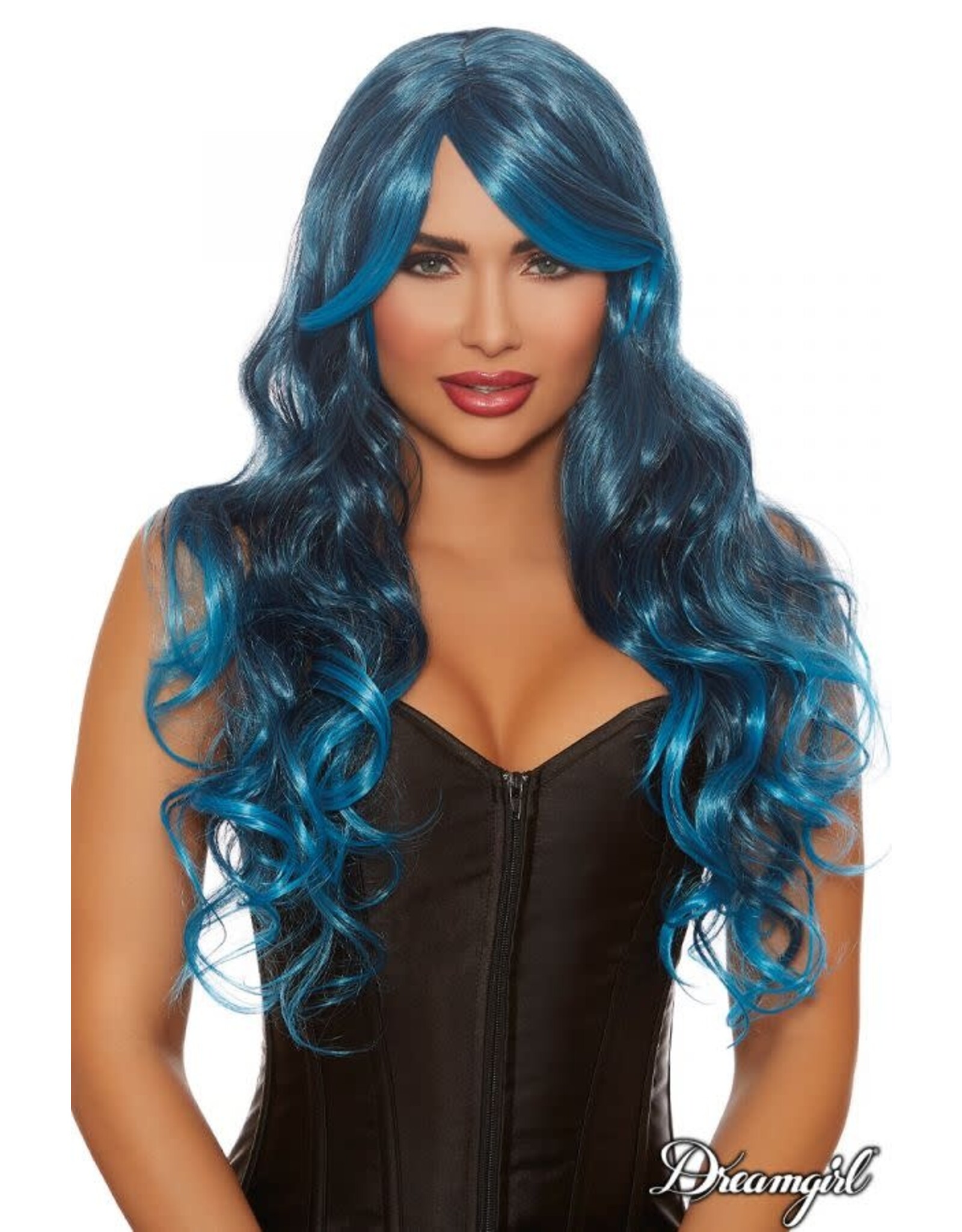 Dreamgirl Adjustable Long Wavy Ombre Layered Wig - Steel Blue