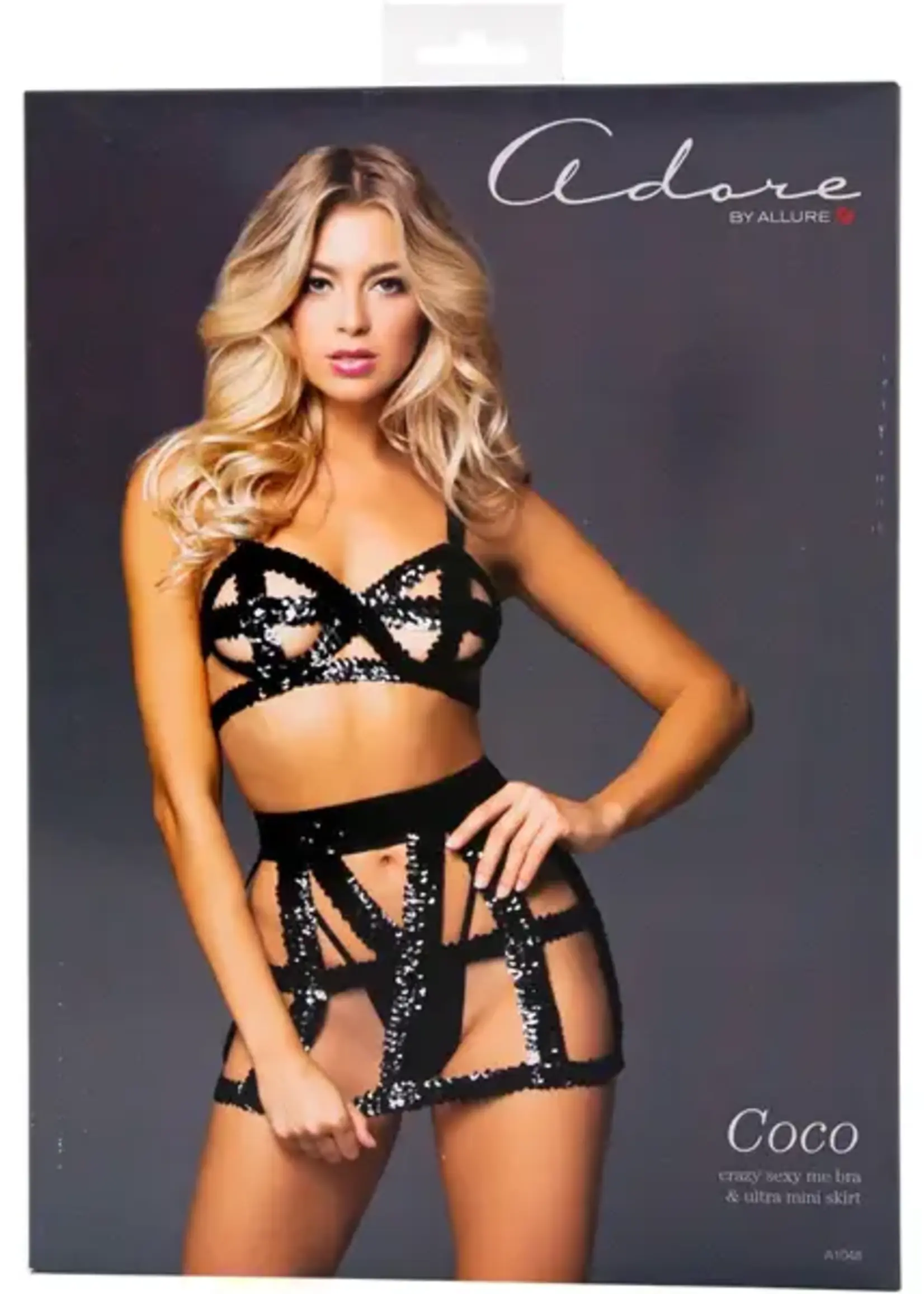 Allure Lingerie Adore - Coco - Crazy, Sexy,  Me Sequins Bra and Ultra Mini Skirt - L/XL