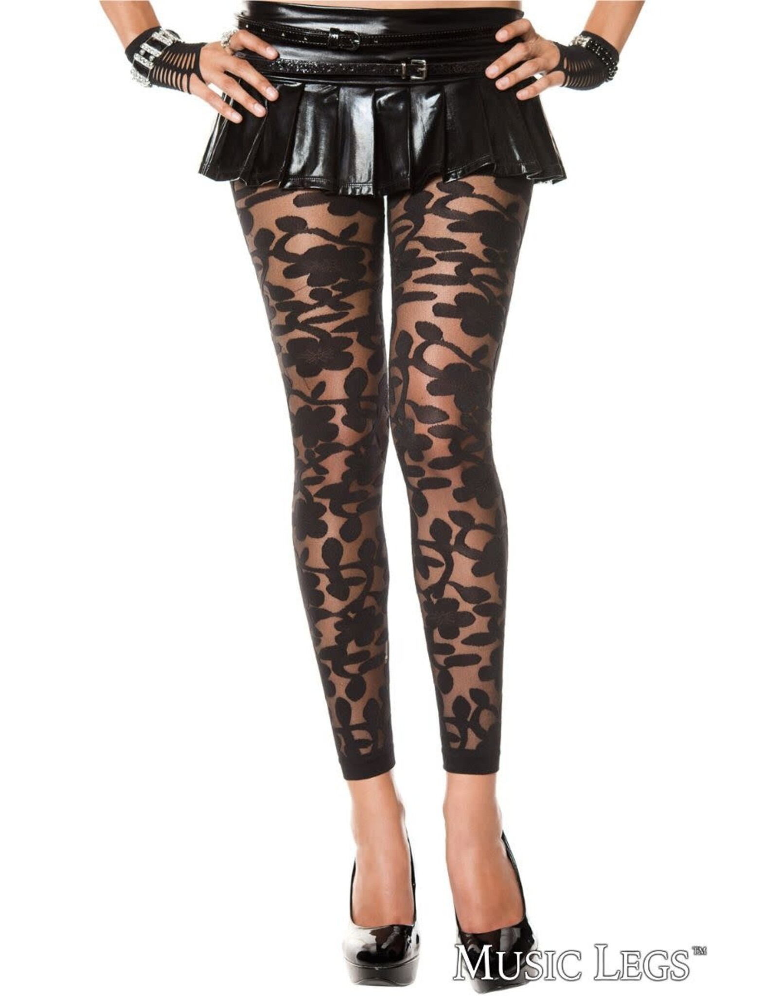 Floral Tights - O/S - Black
