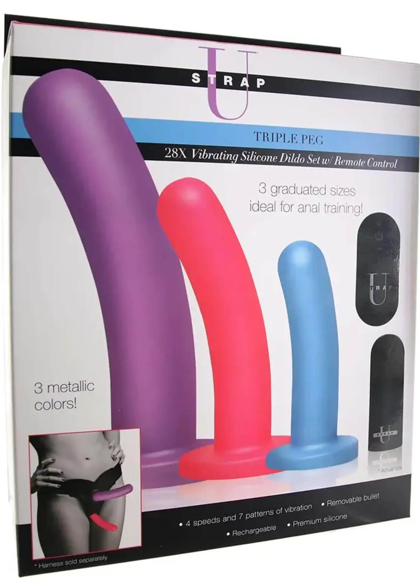 Strap U - Triple Peg Vibrating Dildo Set