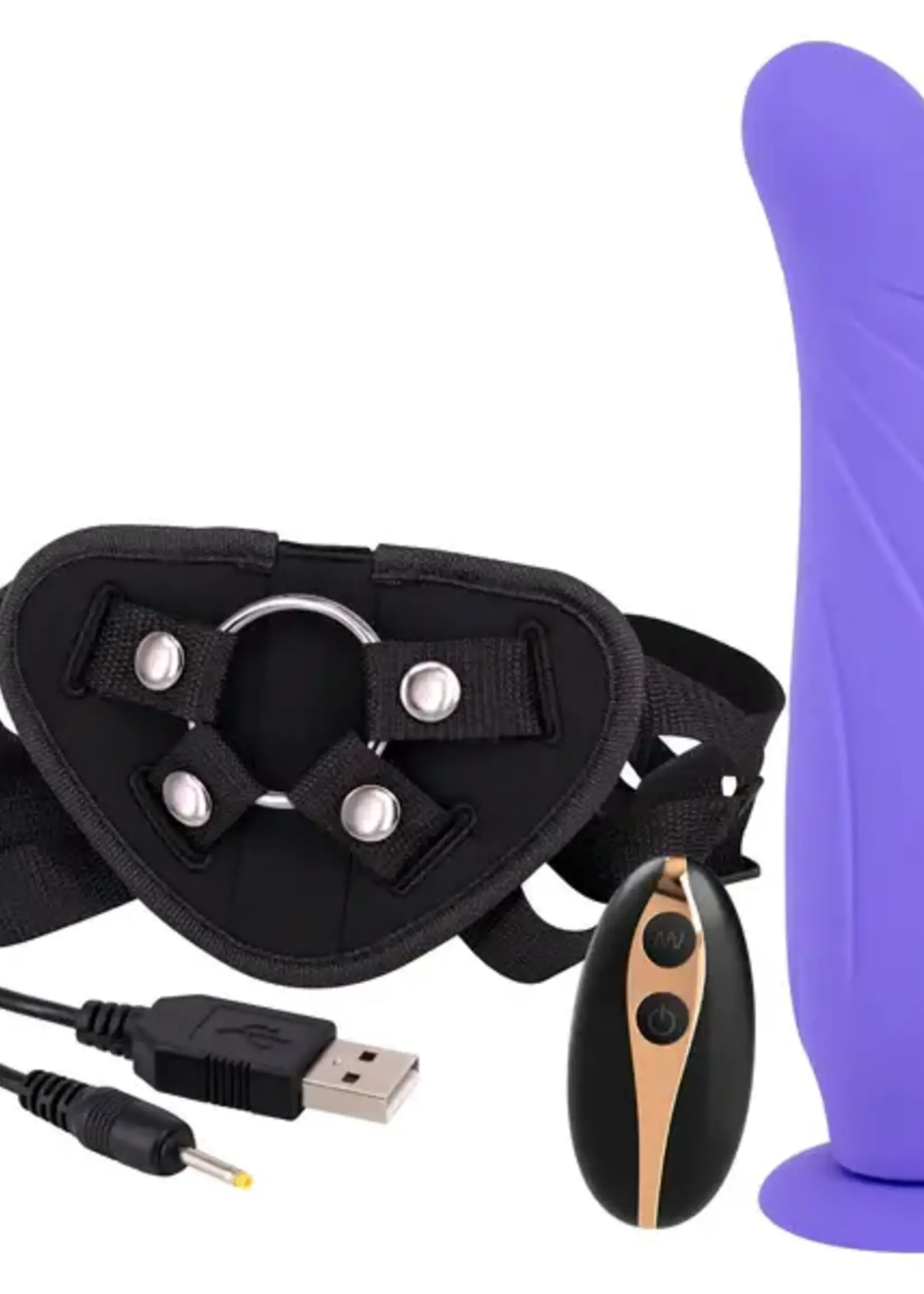 9" Vibration Dildo Strap-On with Remote Control - Blue
