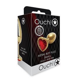 Ouch! Metal Butt Plug - Gold/Ruby Red- SM