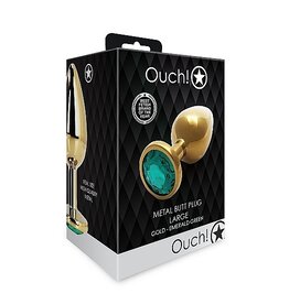 Ouch! Metal Butt Plug - Gold/Emerald - LG