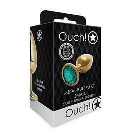 Ouch! Metal Butt Plug - Gold/Emerald - SM