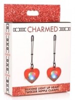 XR Brands Charmed Silicone Light Up Heart Nipple Tweezer Clamps - Red