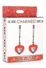 XR Brands Charmed Silicone Light Up Heart Nipple Tweezer Clamps - Red