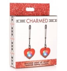 XR Brands Charmed Silicone Light Up Heart Nipple Tweezer Clamps - Red