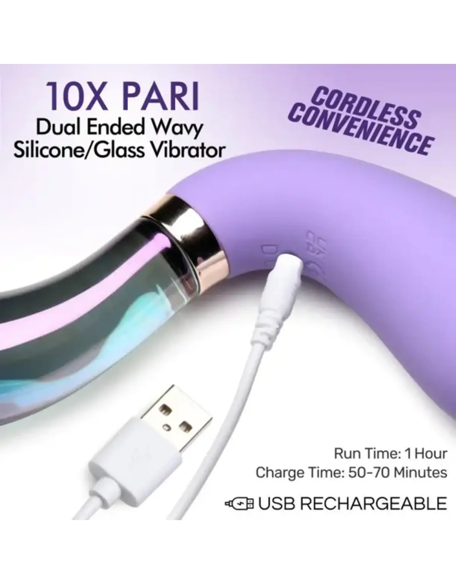 XR Brands Prisms - 10X Dual End Wavy Silicone Glass Vibe