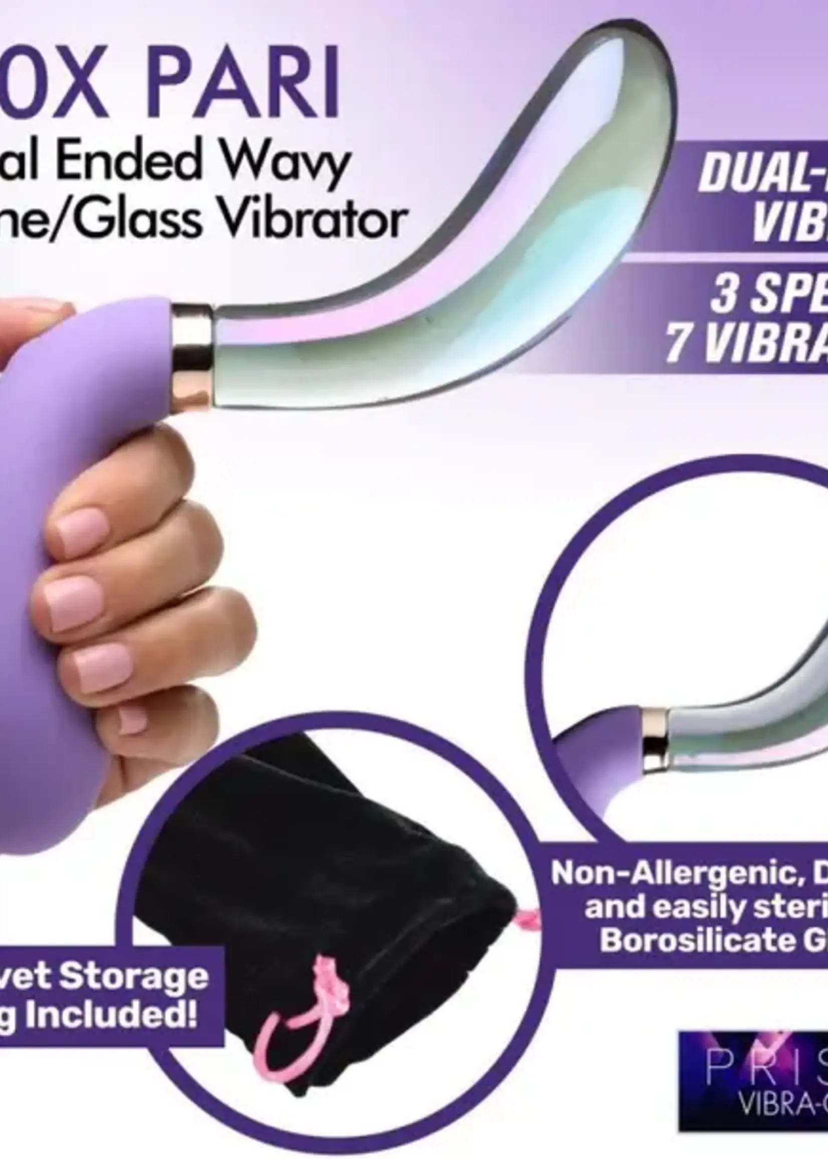 XR Brands Prisms - 10X Dual End Wavy Silicone Glass Vibe