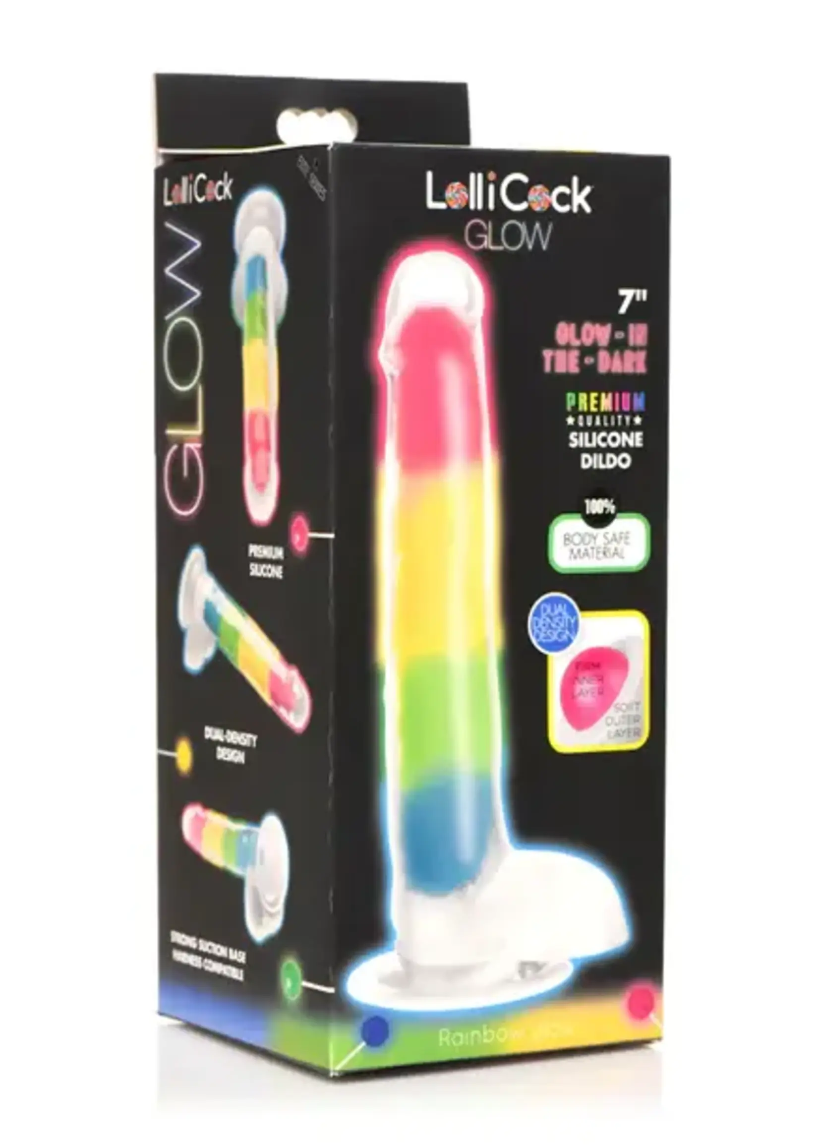 Curve Novelties LolliCock - 7" Glow In The Dark Rainbow