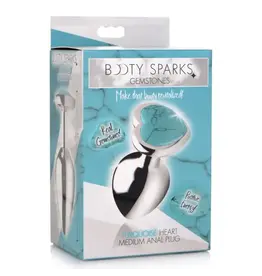 XR Brands Booty Sparks Turquoise Heart Butt Plug - Med