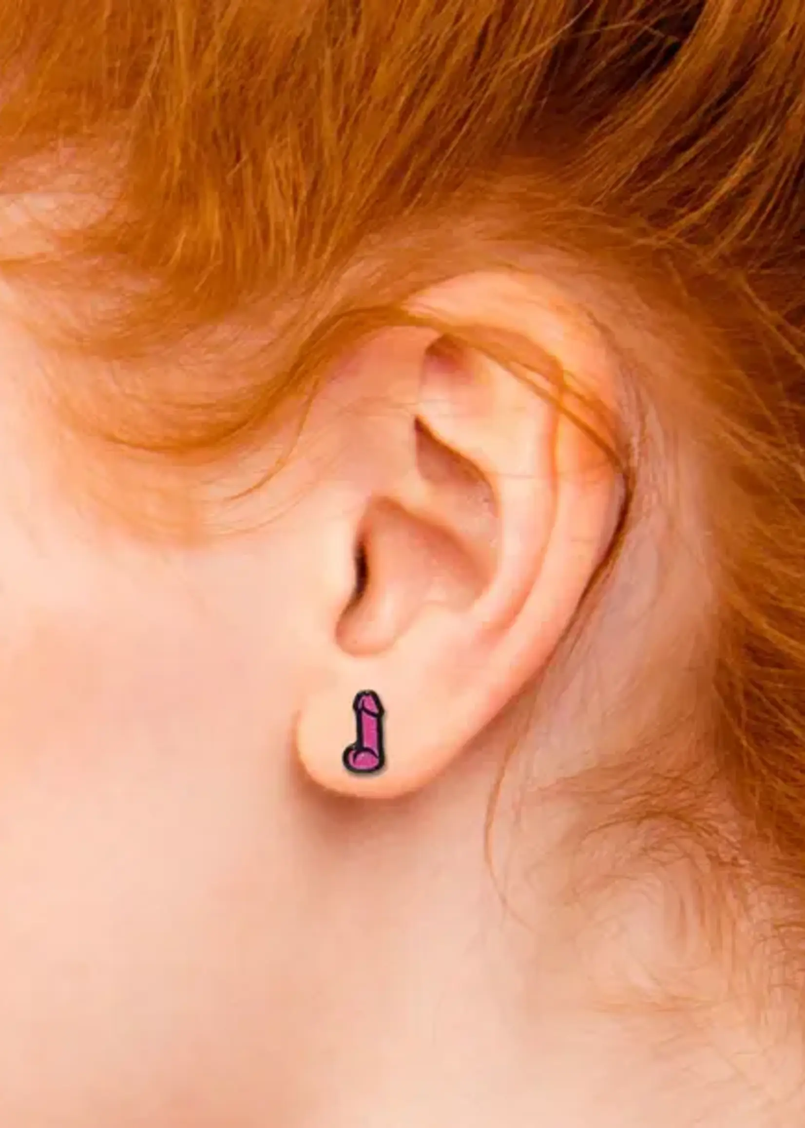 wood rocket Dildo Earrings - Sparkle Pink
