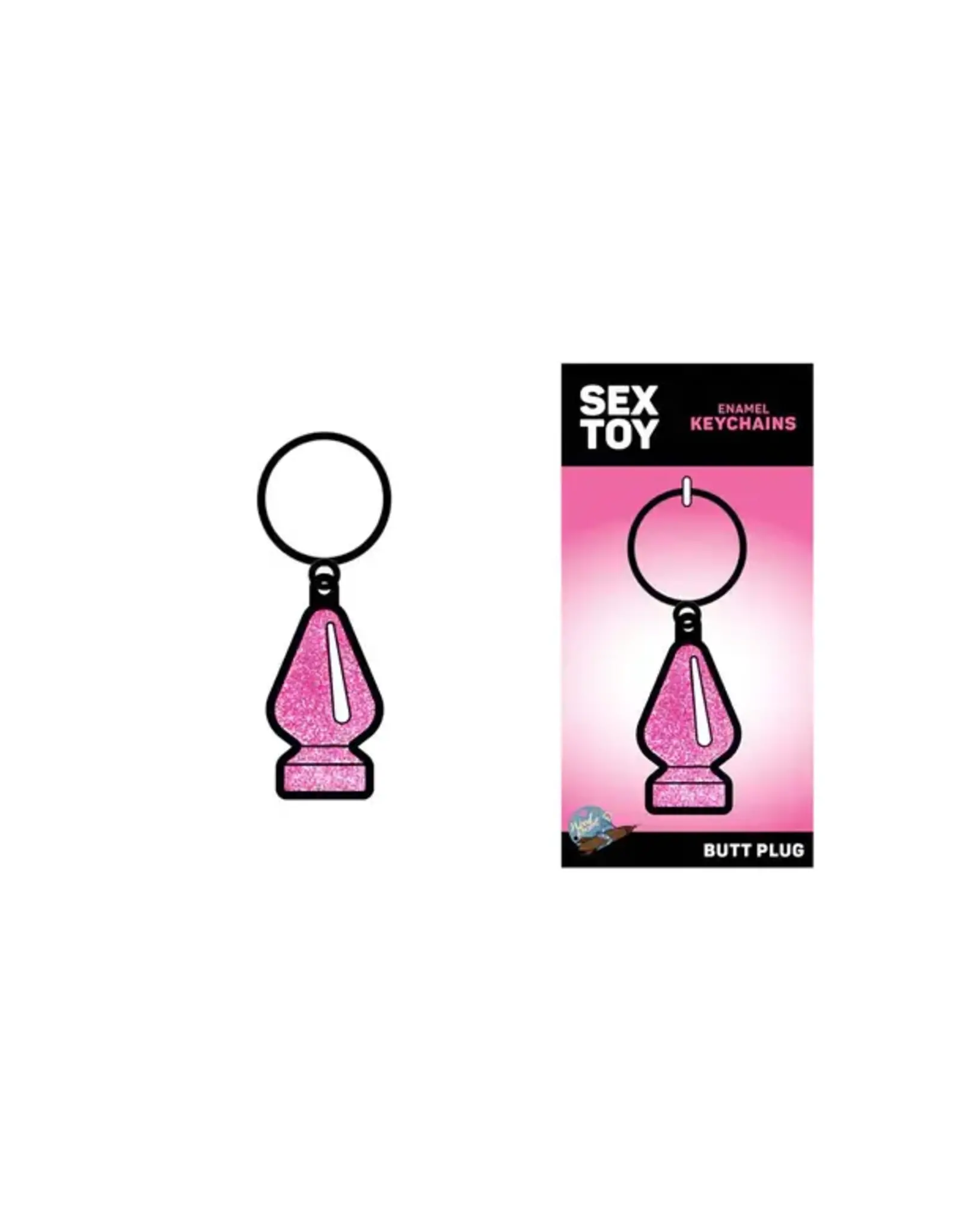 wood rocket Pink Glitter Butt Plug Keychain