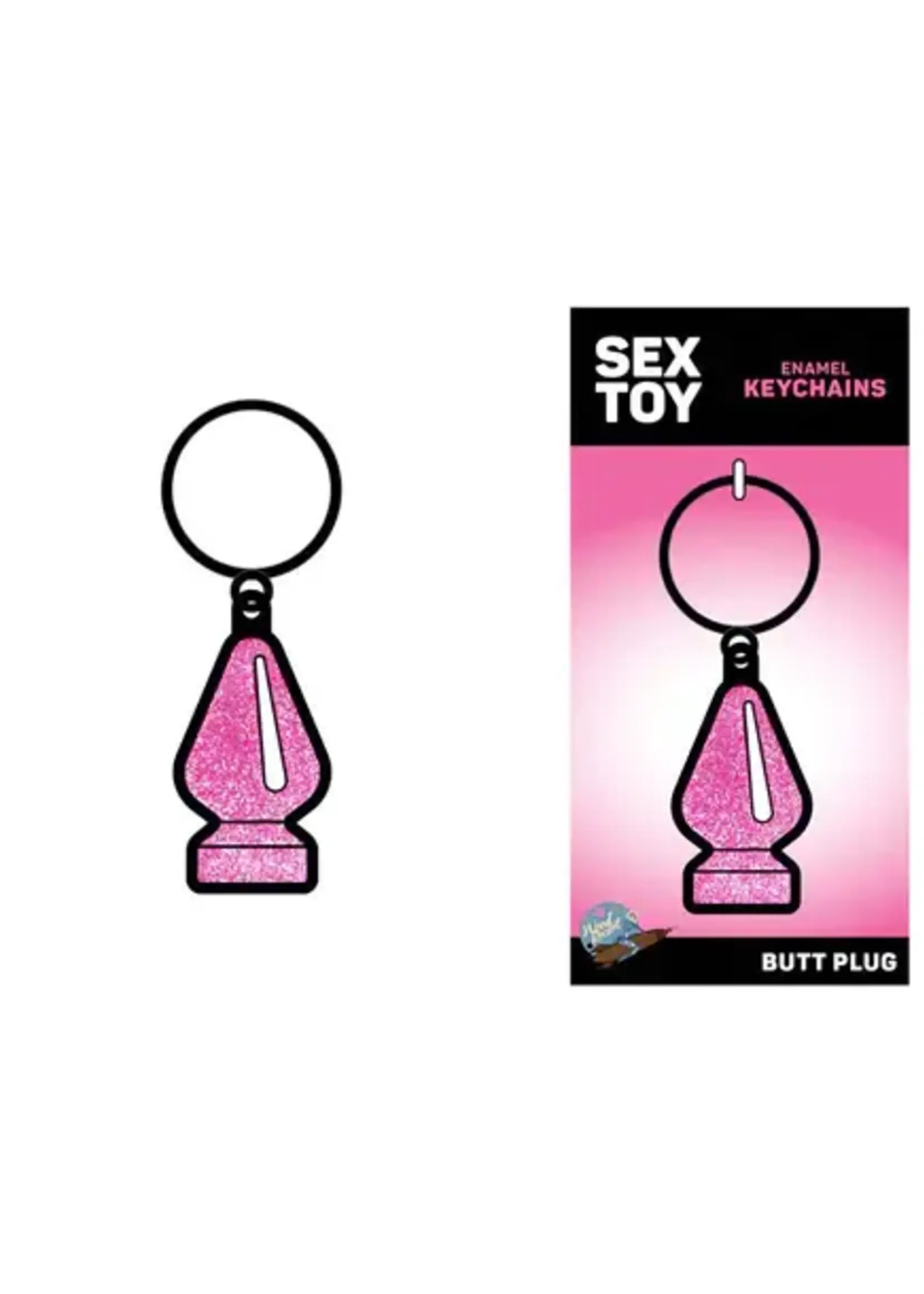 wood rocket Pink Glitter Butt Plug Keychain