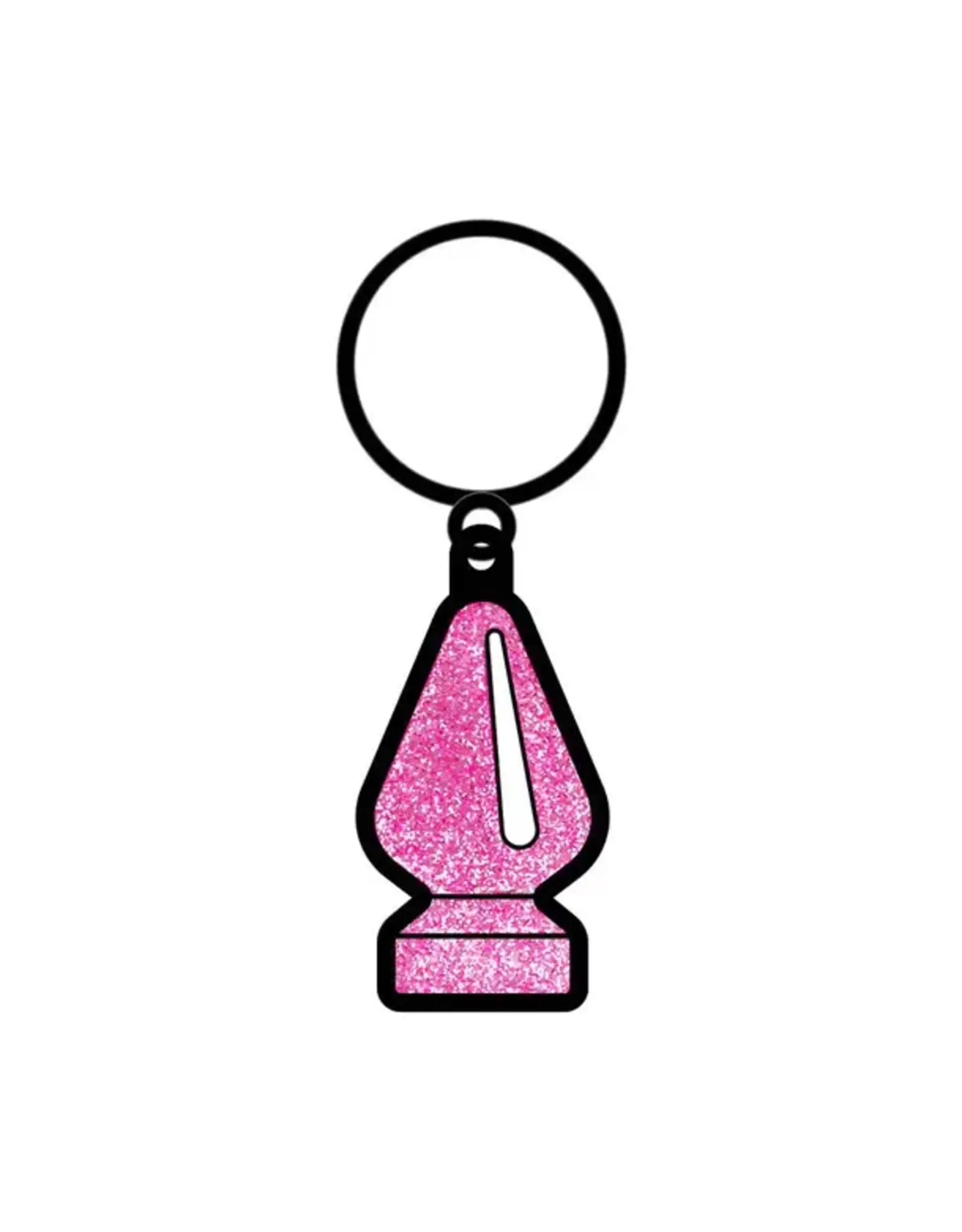wood rocket Pink Glitter Butt Plug Keychain