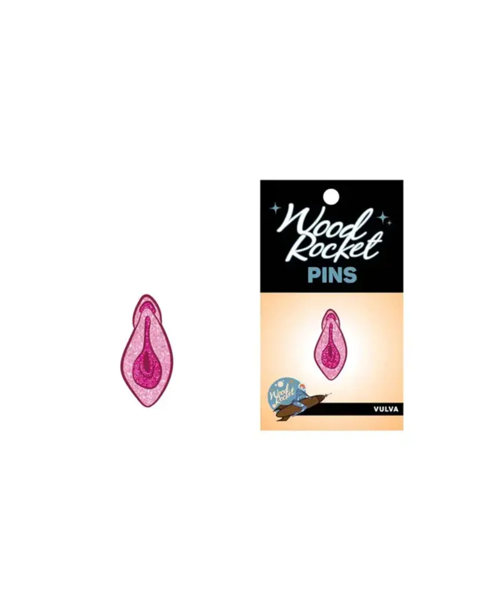 wood rocket Enamel Pin: Vulva - Sparkly Pink