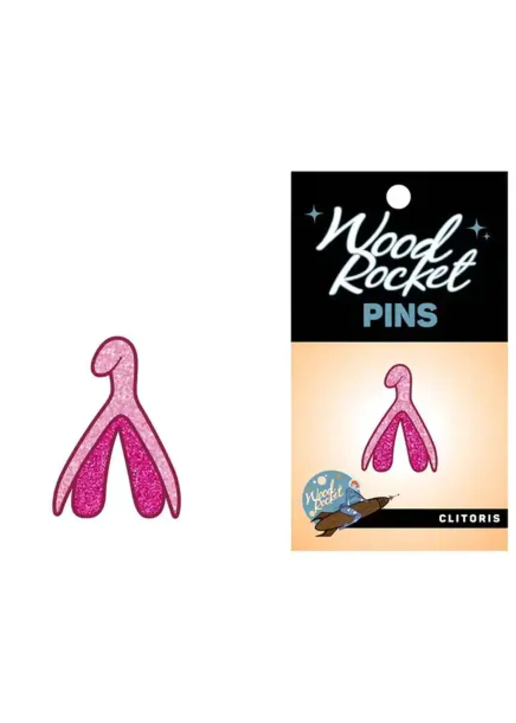 wood rocket Enamel Pin - Clitoris - Sparkly Pink