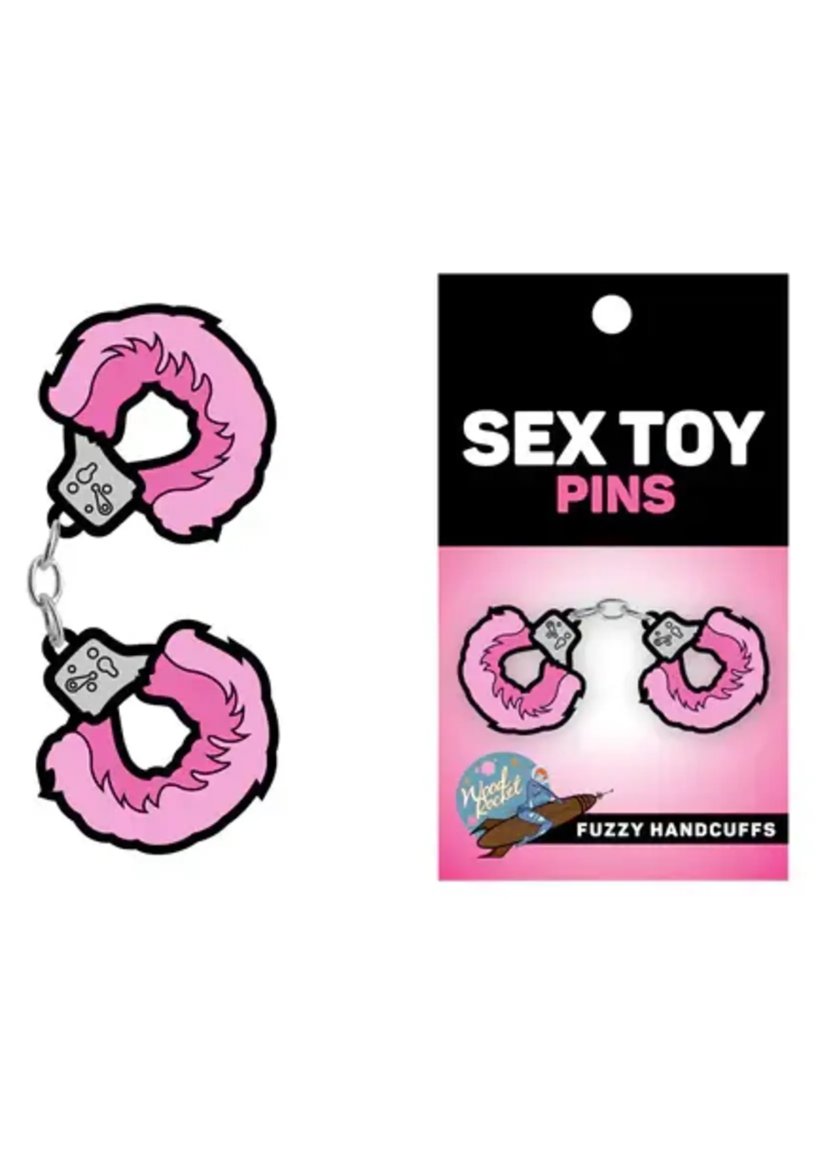 wood rocket Enamel Pin - "Fuzzy Handcuffs"