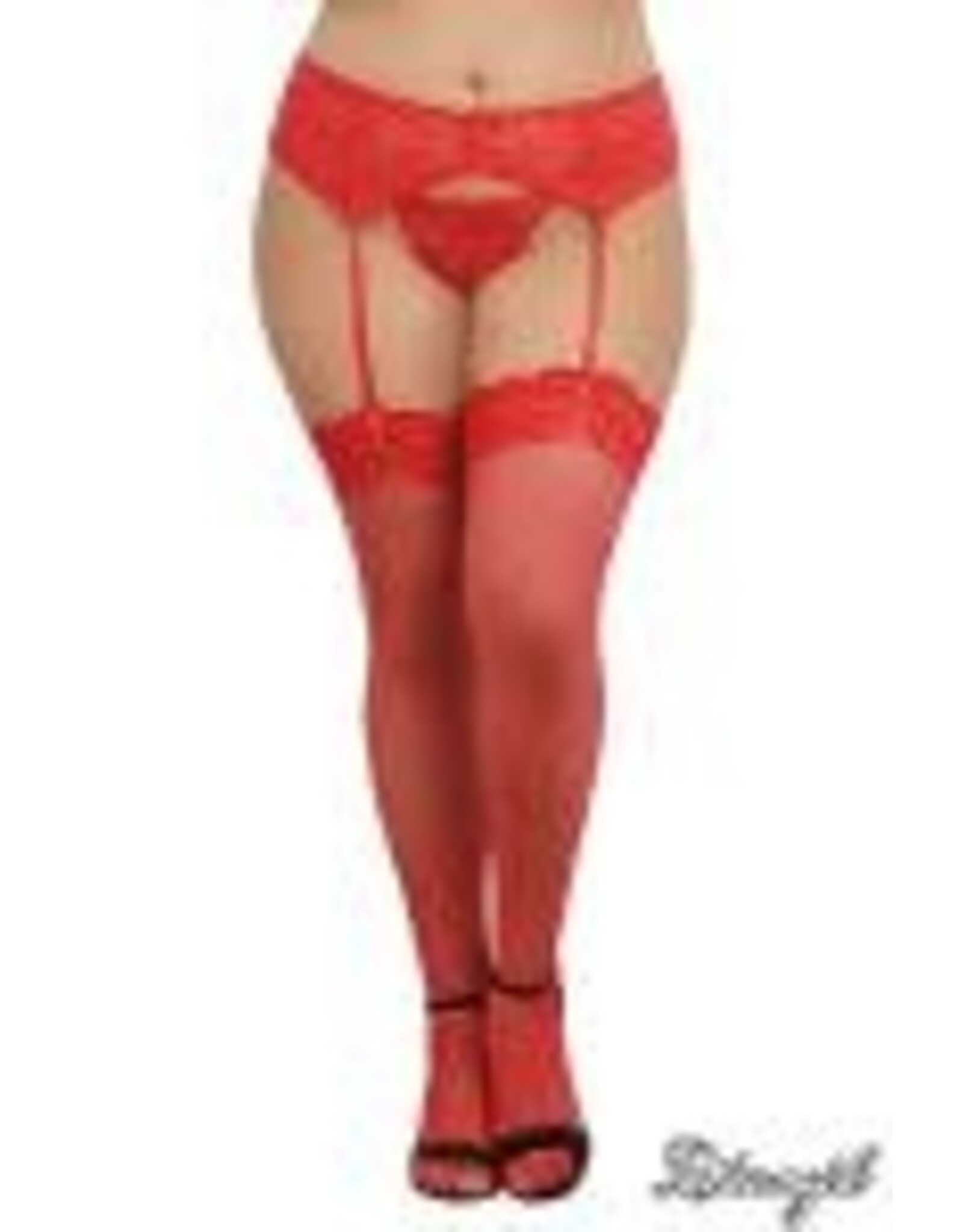 Dreamgirl Dreamgirl - Fishnet Thigh High With Lace Top - O/S Queen - Red