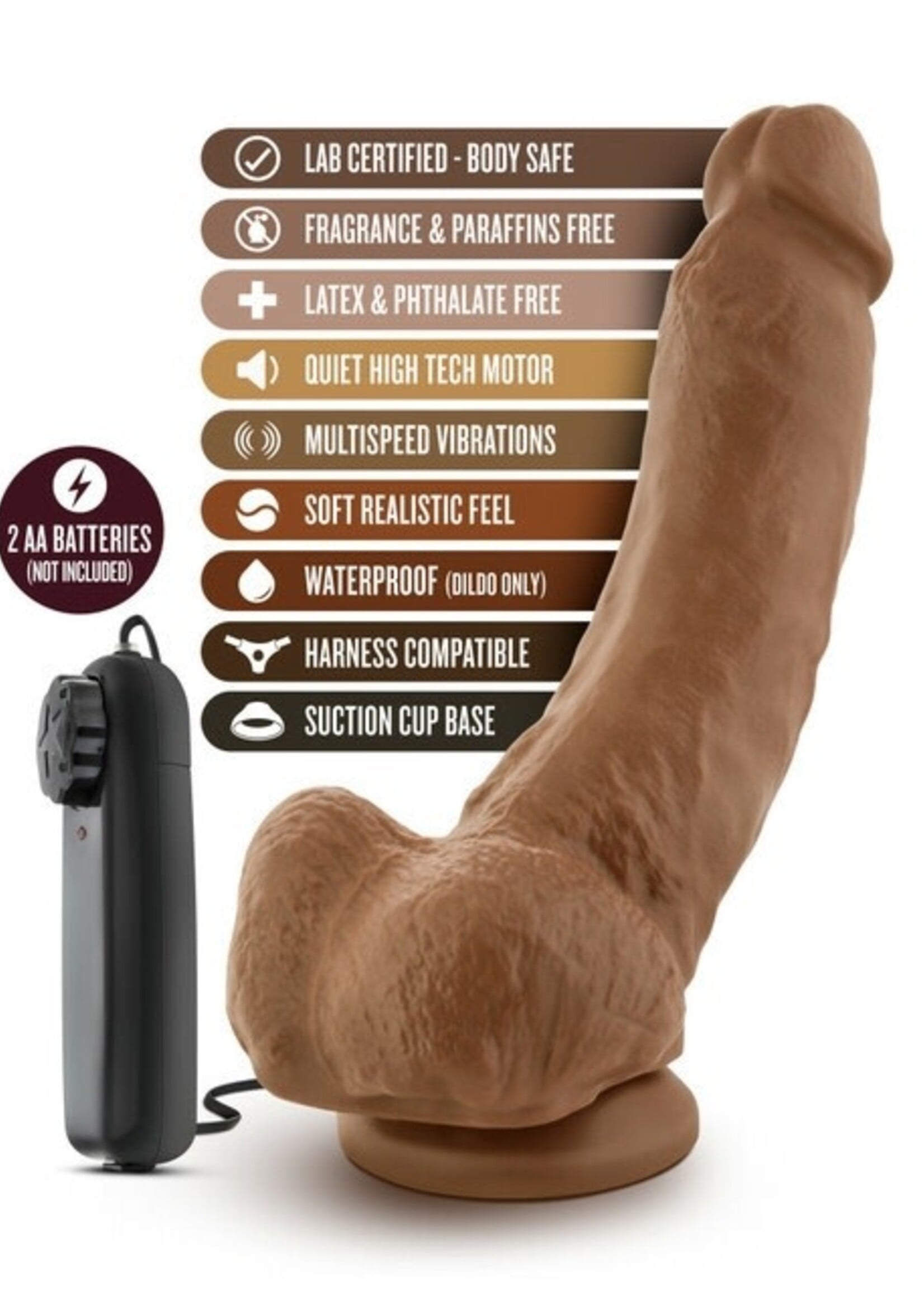 Blush Novelties Loverboy - The Boxer - 9" Vibrating Realistic Cock - Mocha