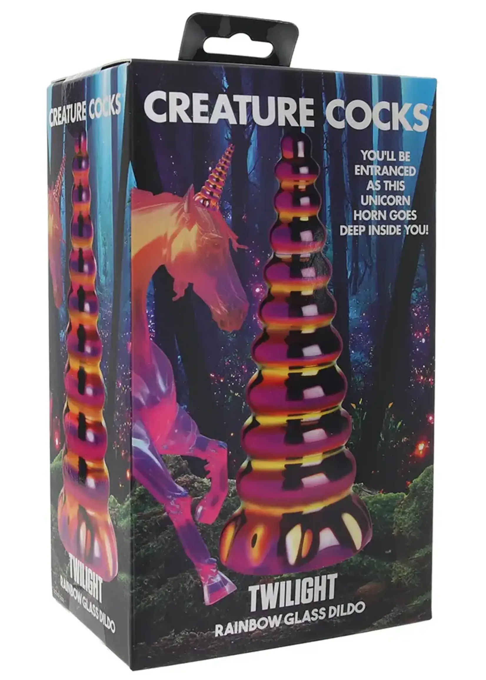 XR Brands Creature Cocks - Twilight Rainbow Glass Dildo