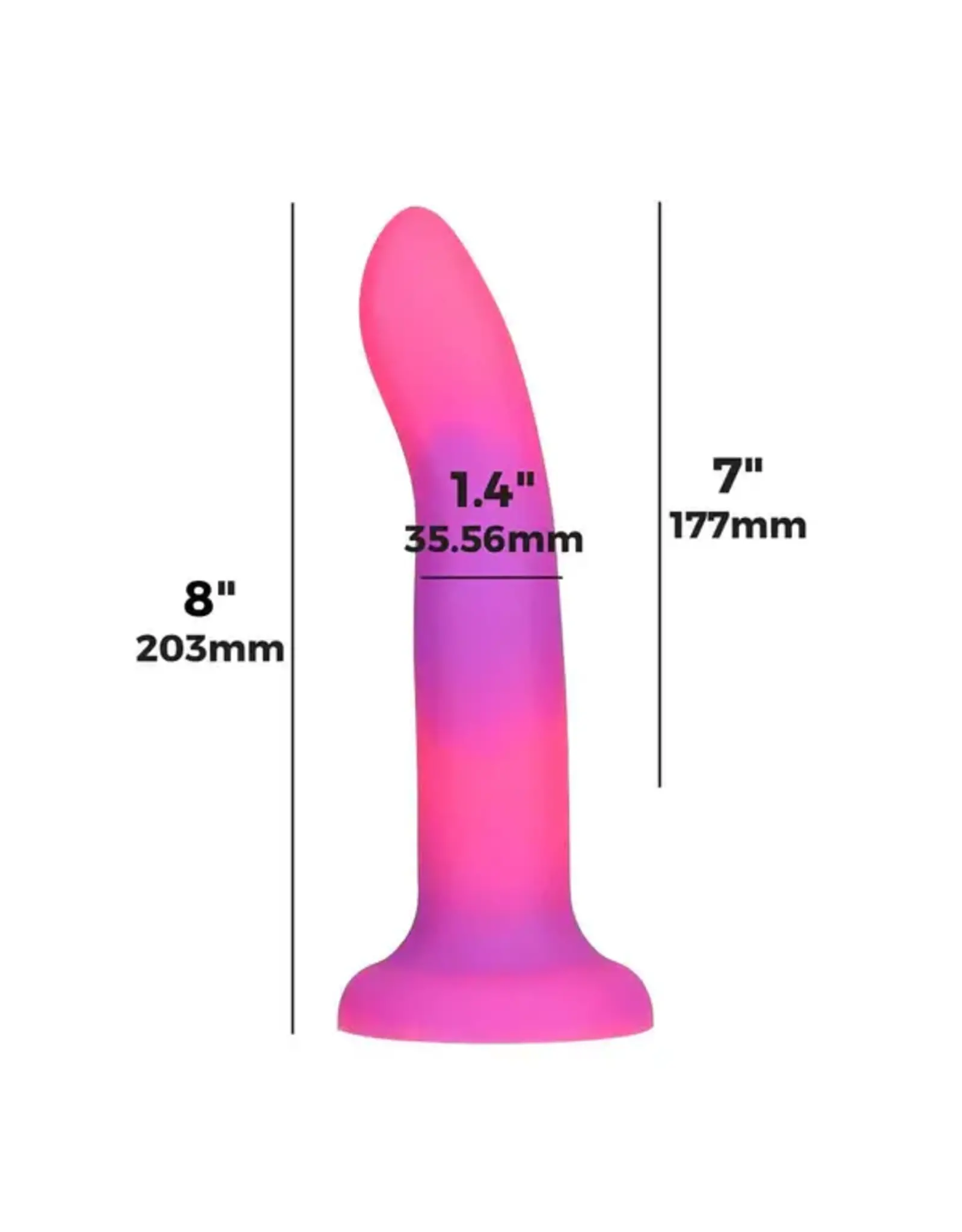 Rave by Addiction - 8" Glow in The Dark Dildo - Pink/Purple