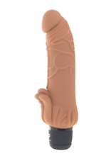 PowerCock 7 Inch Vibe with Clitoral Stimulator in Mocha