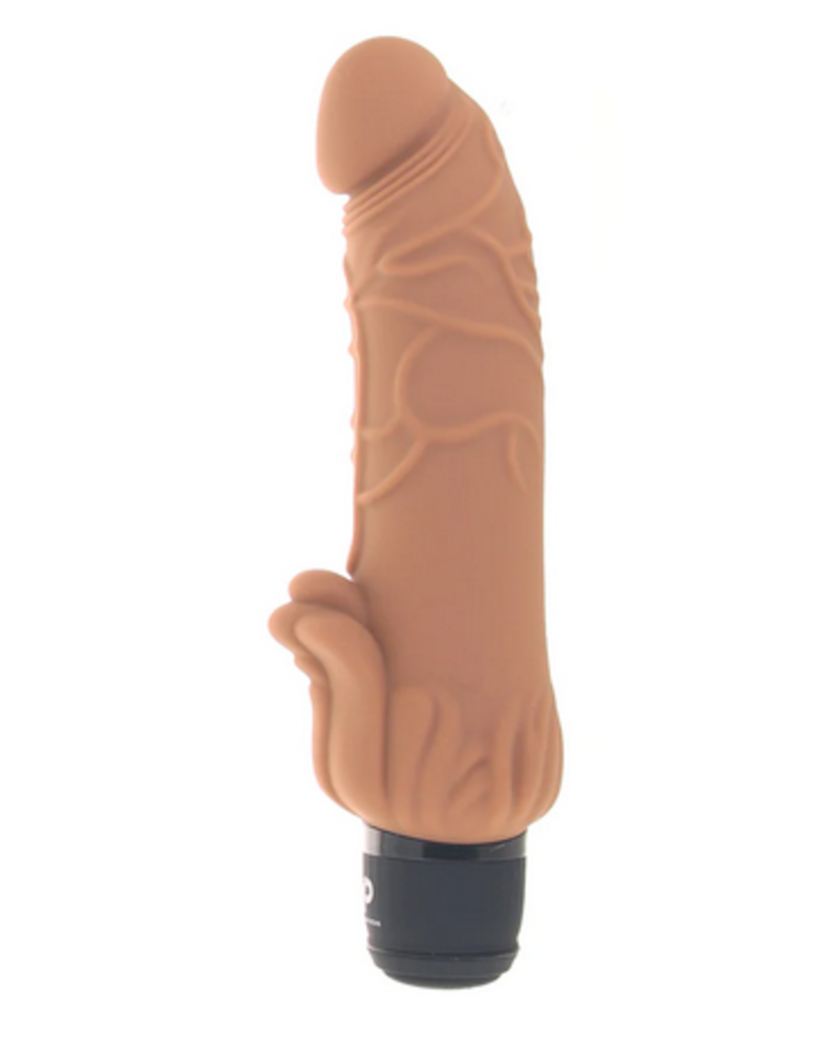 PowerCock 7 Inch Vibe with Clitoral Stimulator in Mocha