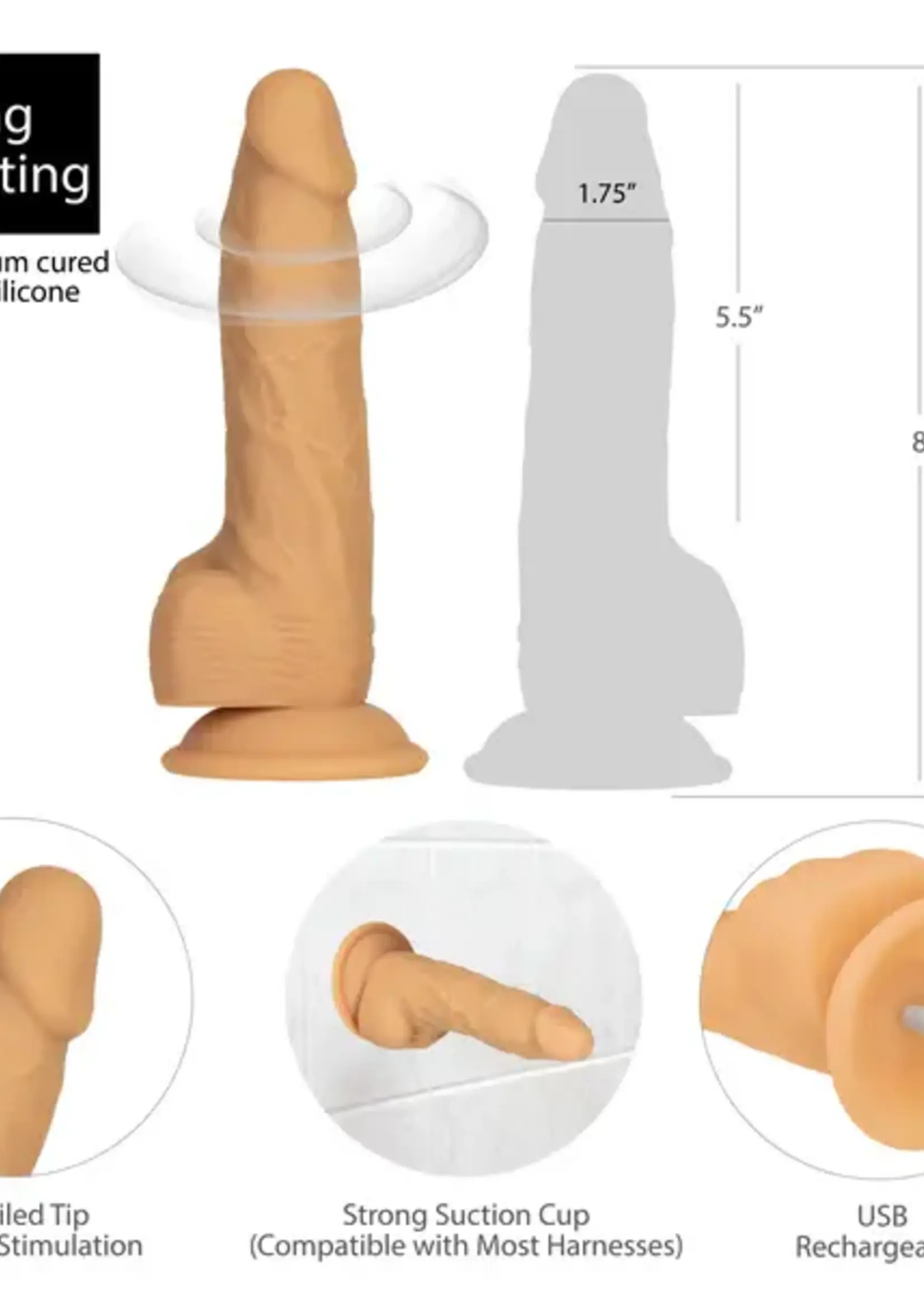 Naked Addiction Rotating and Vibrating Dildo 8'' Caramel