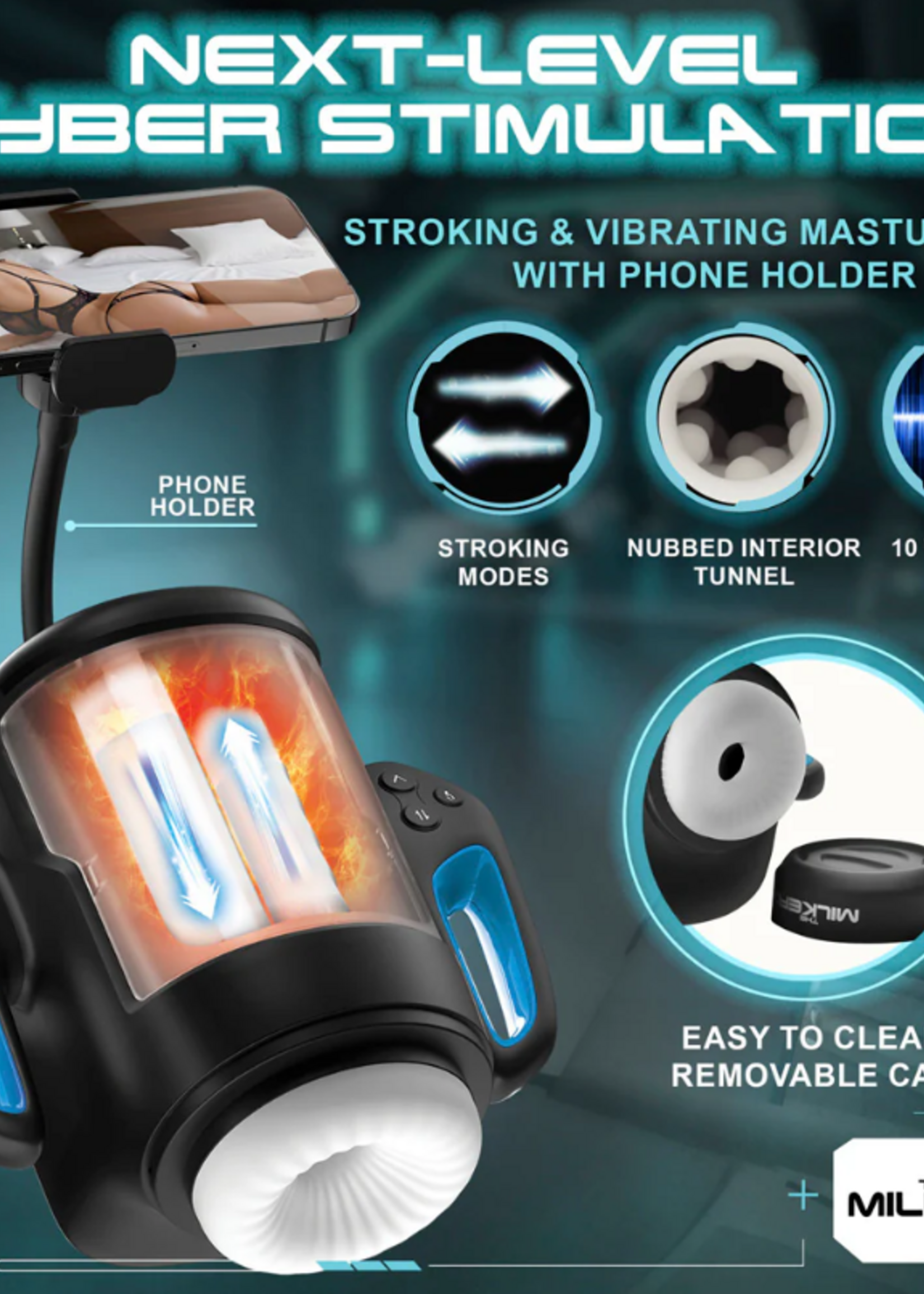 XR Brands Cyber Milker Stroking & Vibrating Masturbator