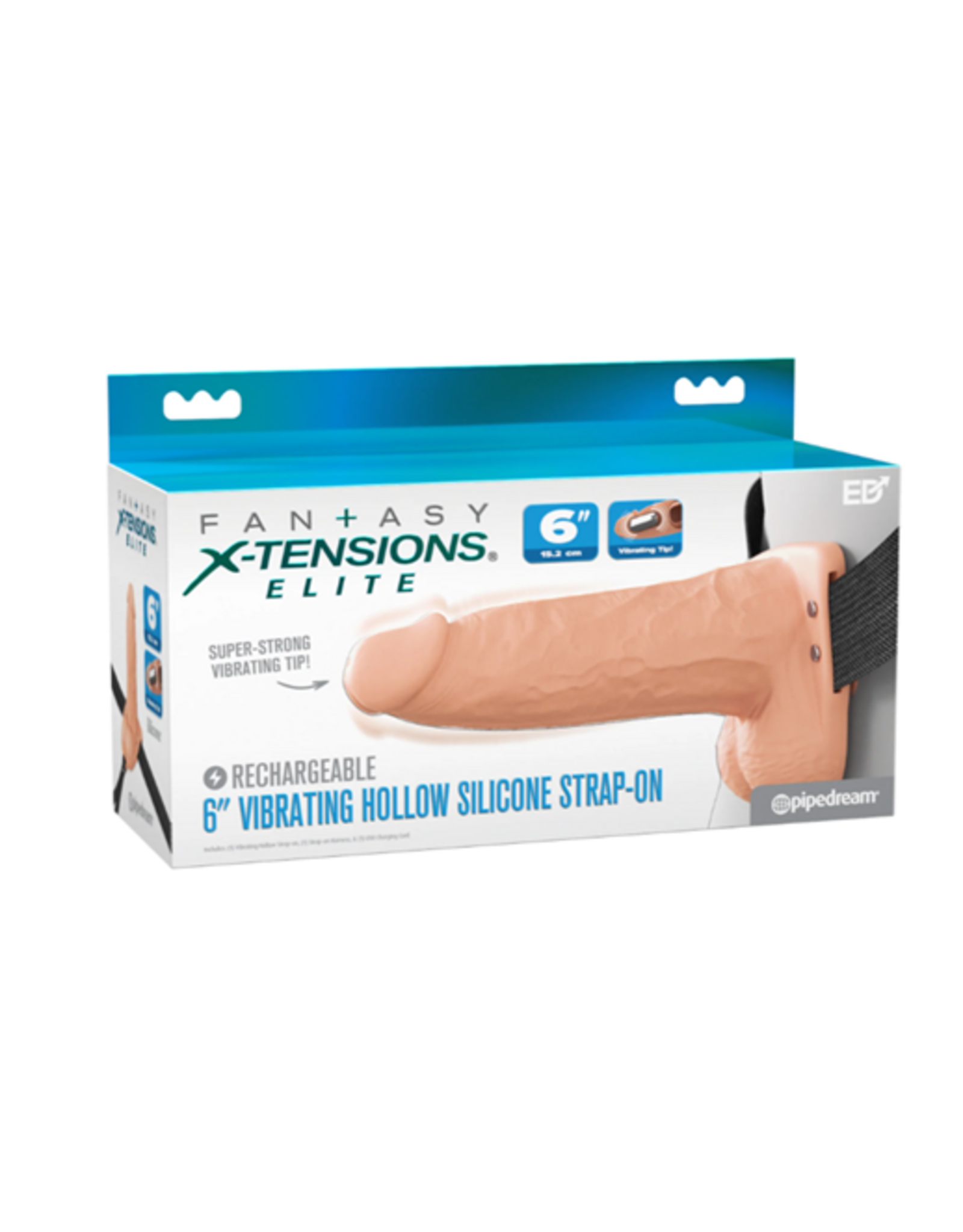 Pipedream Fantasy Xtension 6" Vibrating Hollow Strap On | Light