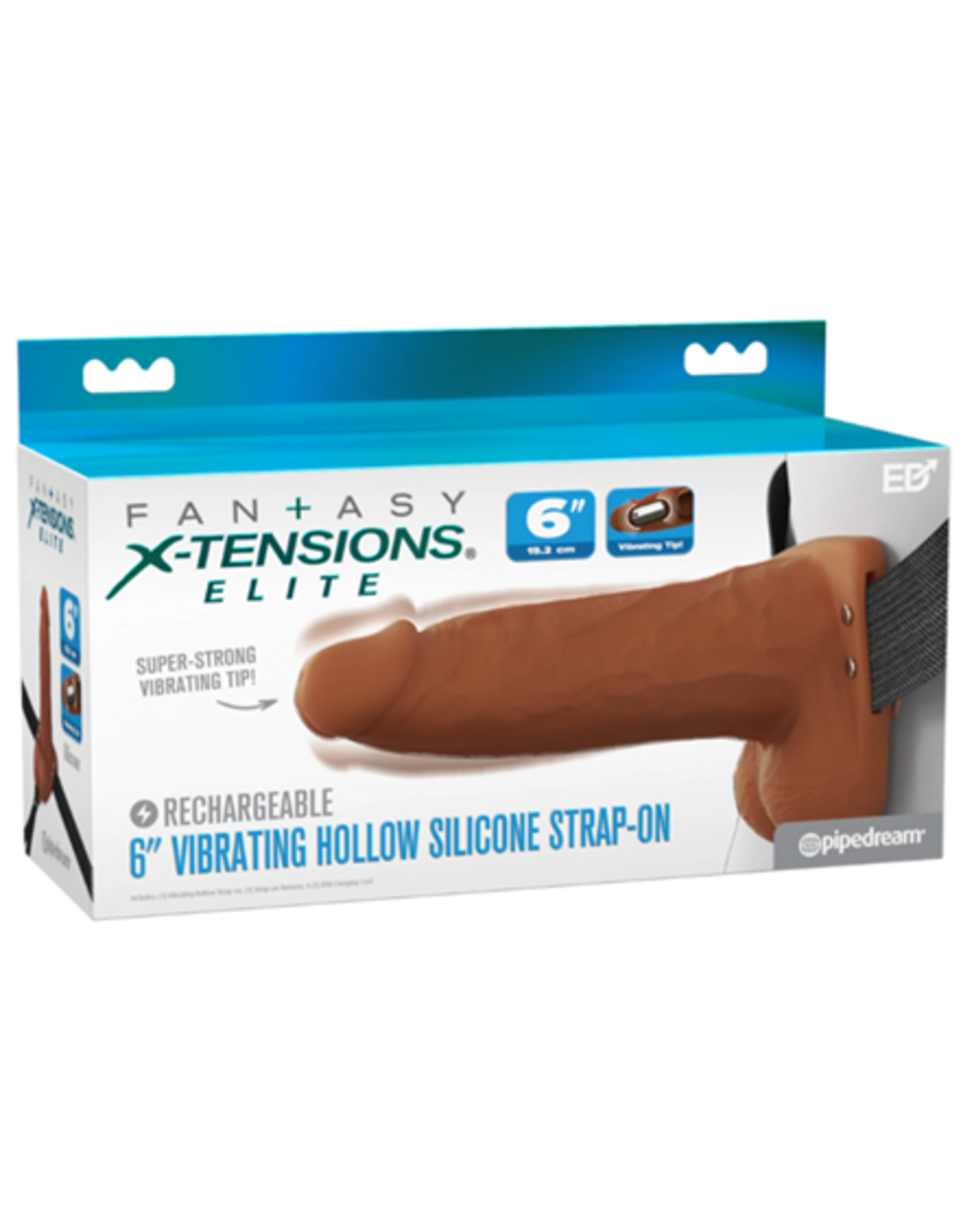 Pipedream Fantasy Xtension 6" Vibrating Hollow Strap On | Dark