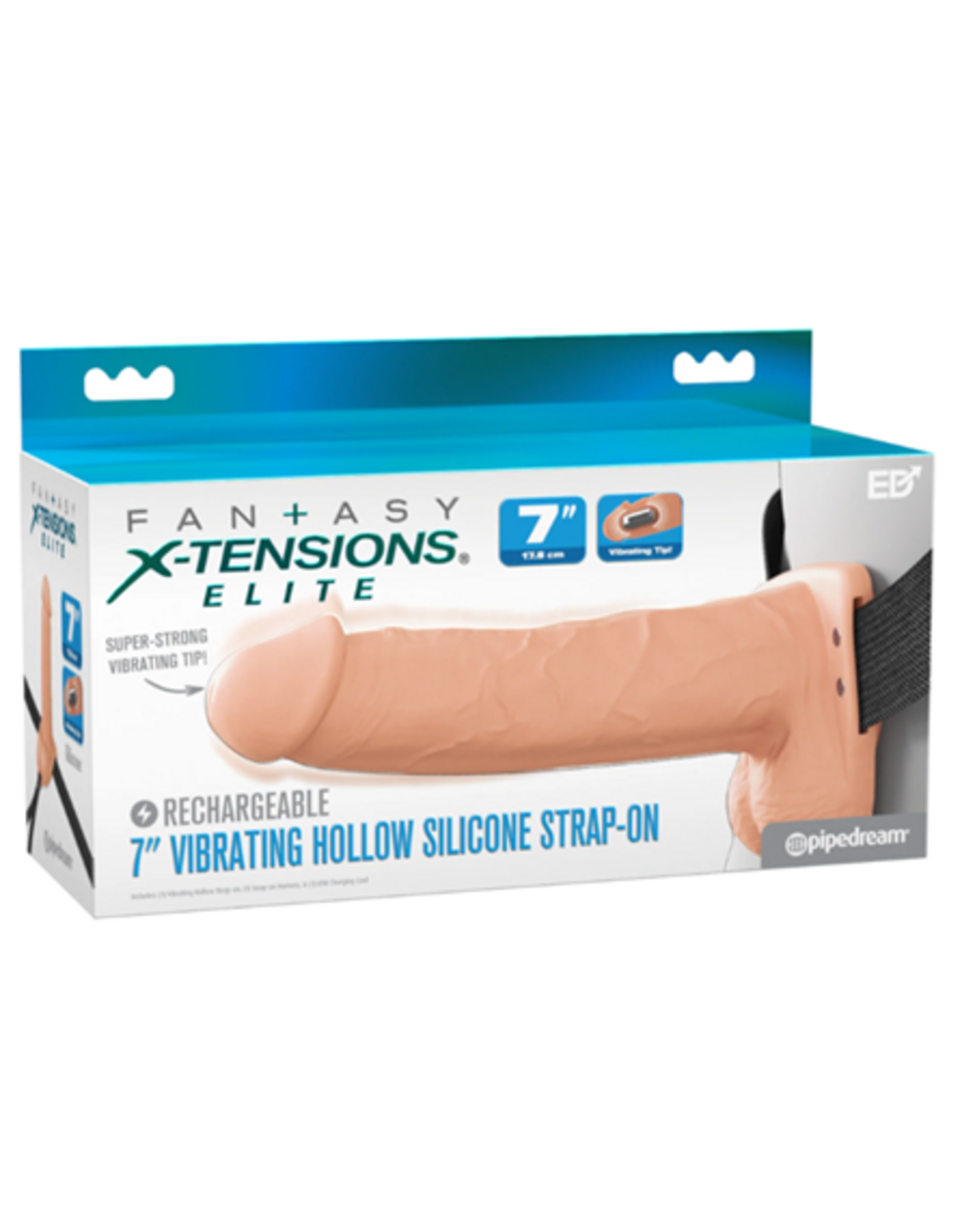 Pipedream Fantasy Xtension 7" Vibrating Hollow Strap On | Light