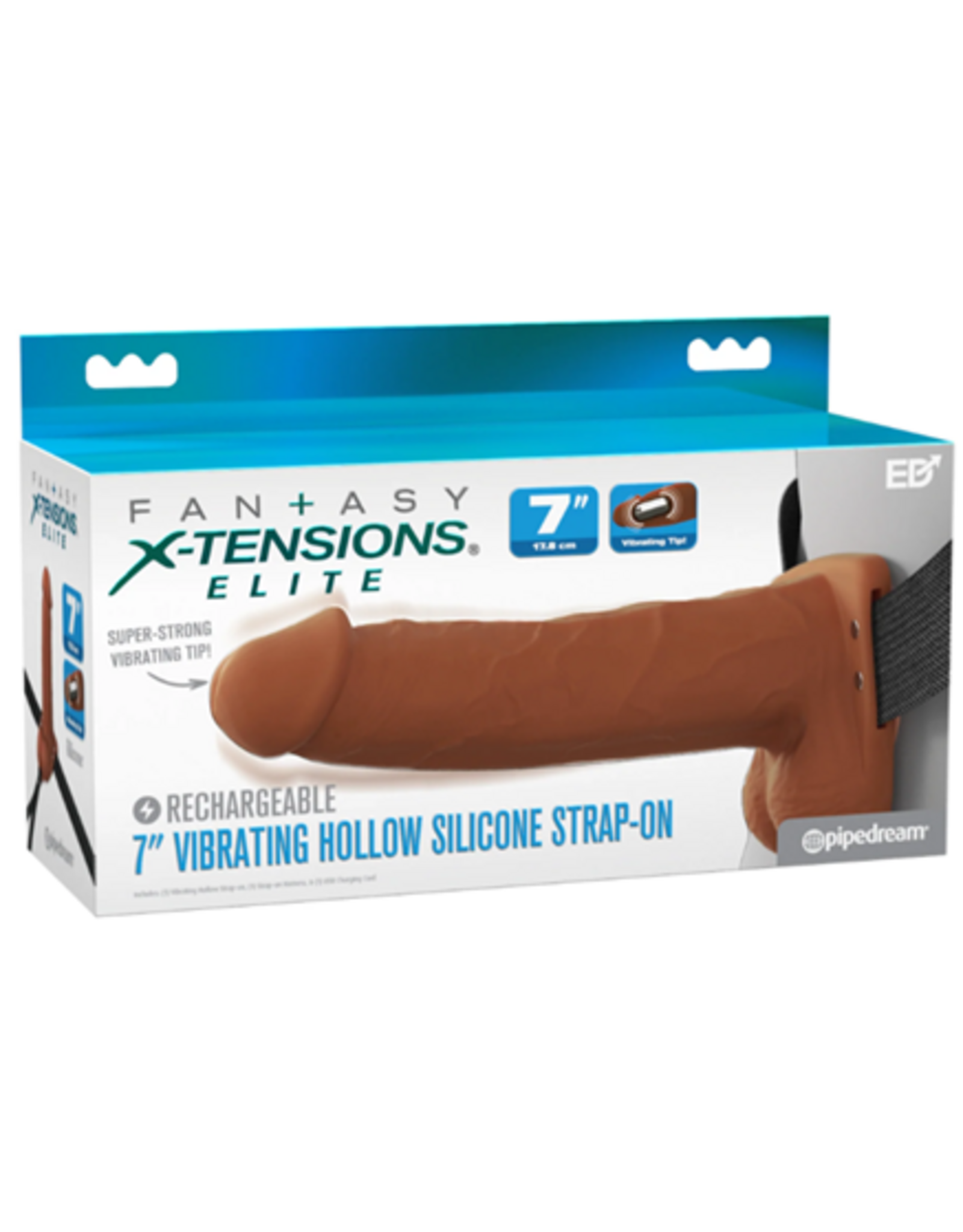 Pipedream Fantasy Xtension 7" Vibrating Hollow Strap On | Dark