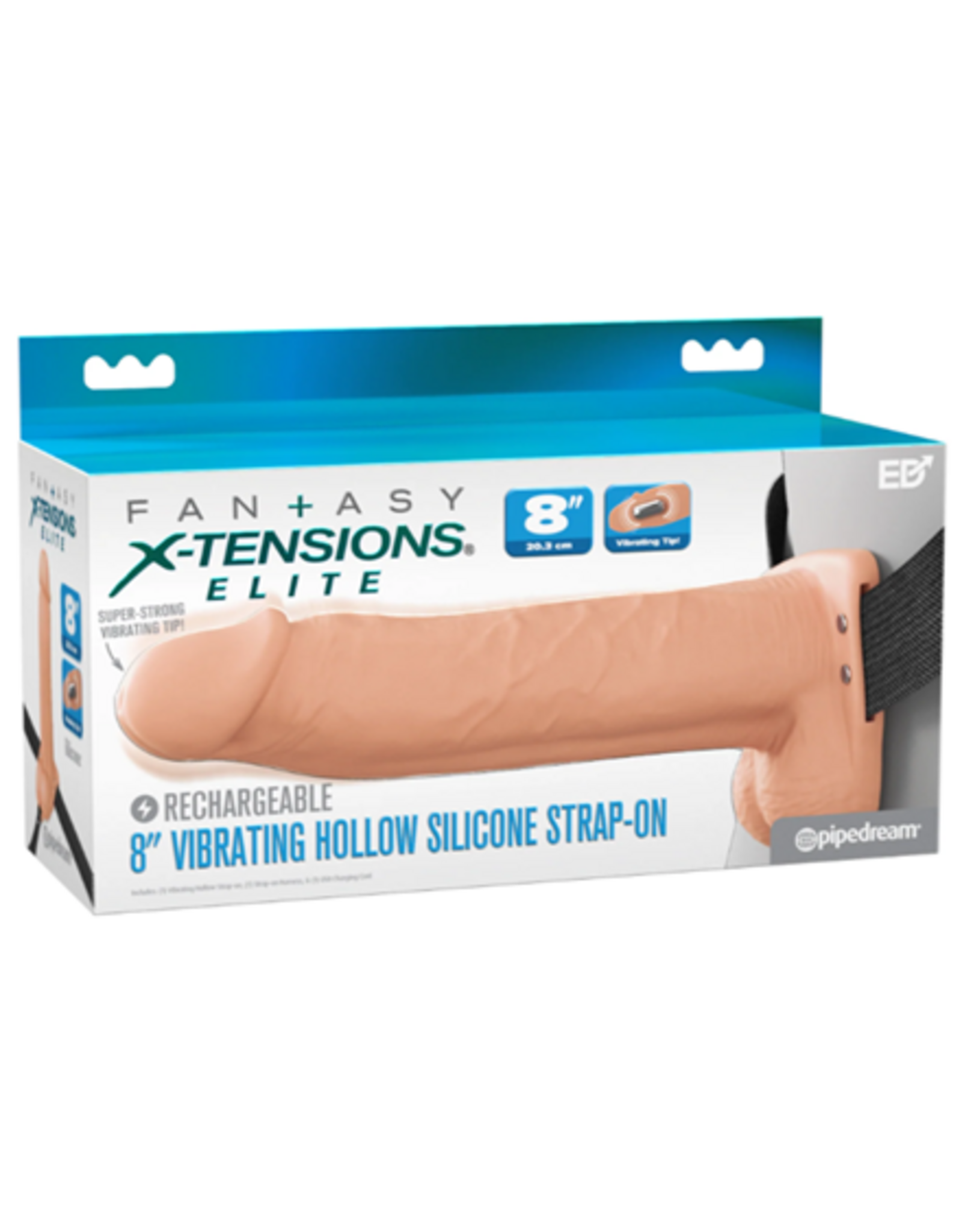 Pipedream Fantasy Xtension 8" Vibrating Hollow Strap On | Light