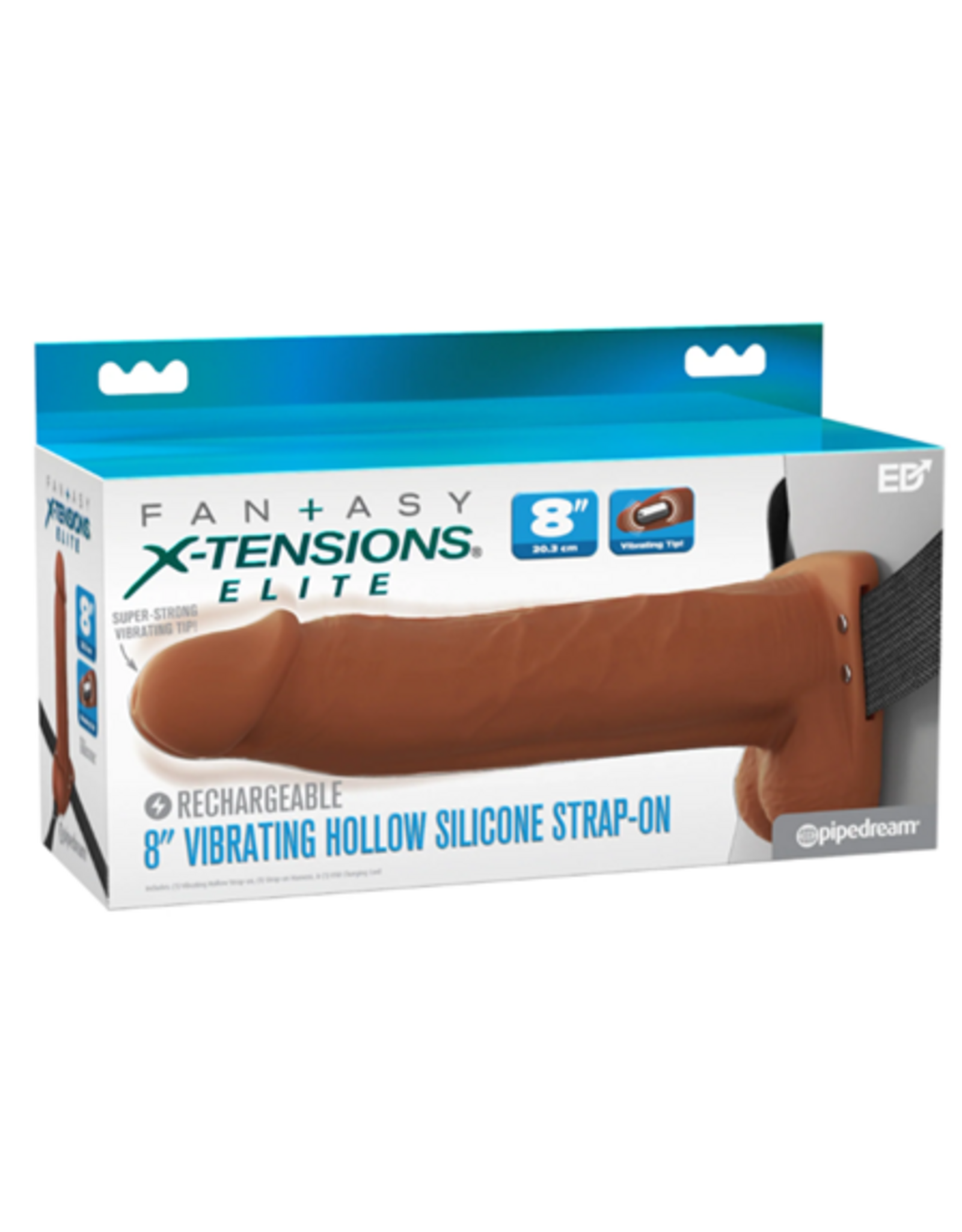 Pipedream Fantasy Xtension 8" Vibrating Hollow Strap On | Dark