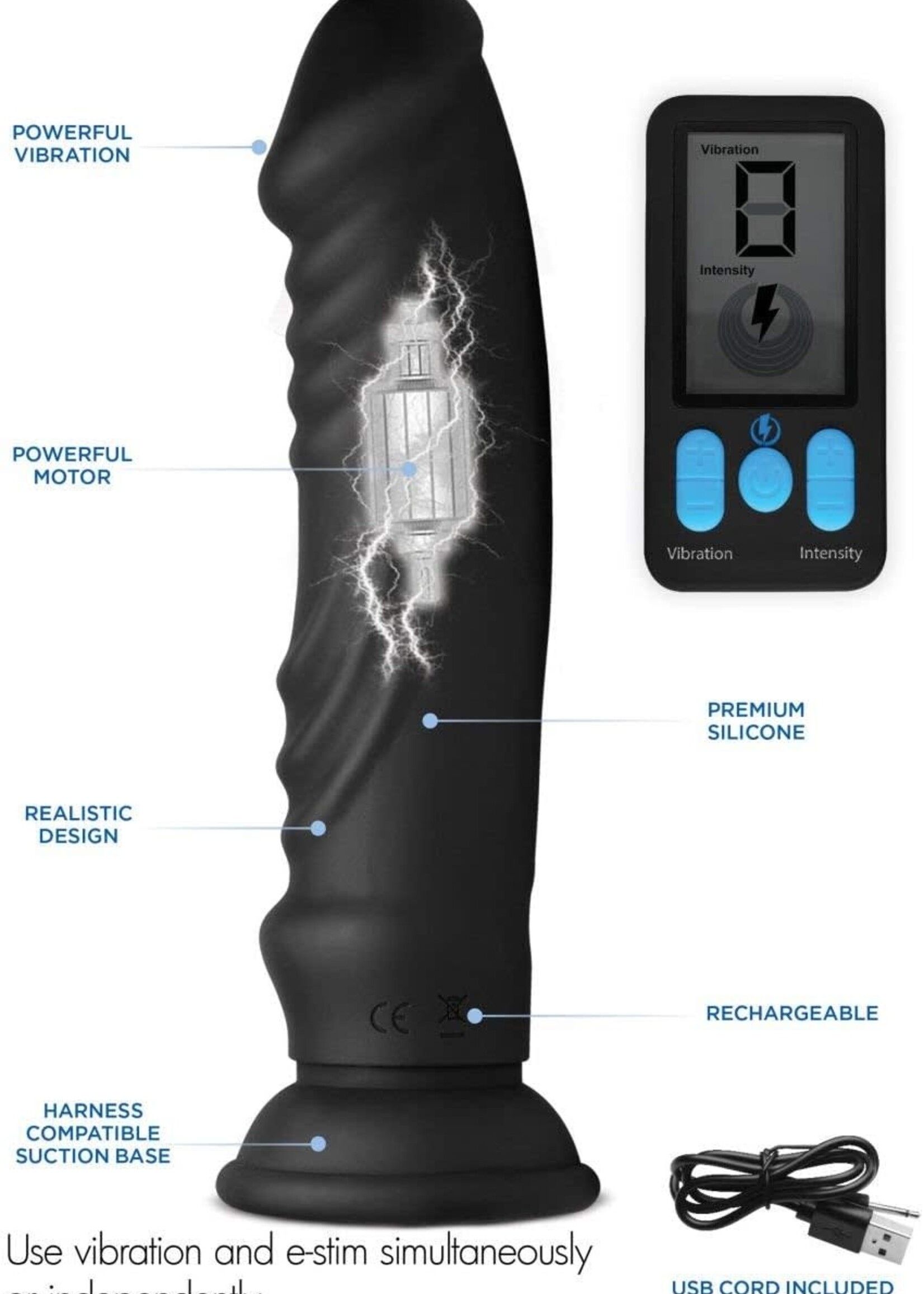 XR Brands E-Stim Pro Vibrating Dildo - Black