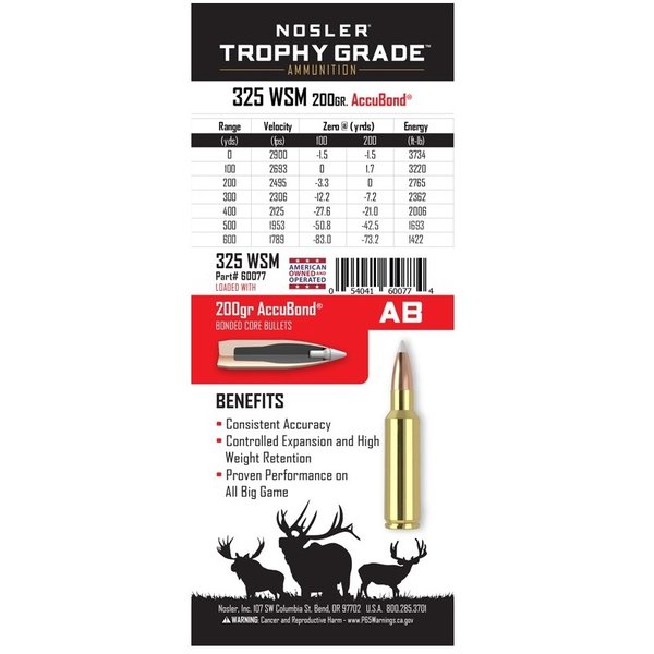 NOSLER 325 WSM 200gr Accubond Trophy Grade 20ct