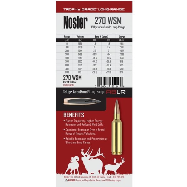 NOSLER 270 Win 150gr Accubond Long Range Trophy Grade 20ct
