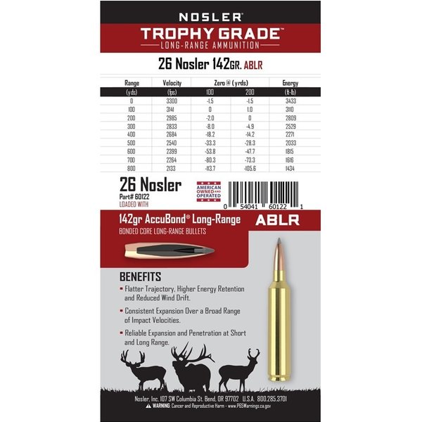 NOSLER 26 NOSLER 142gr ABLR TROPHY GRADE 20ct