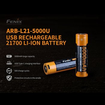 FENIX 5000mAh USB RECHARGEABLE 21700 BATTERY