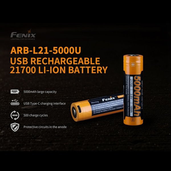FENIX Battery 5000mAh USB Rechargable 21700