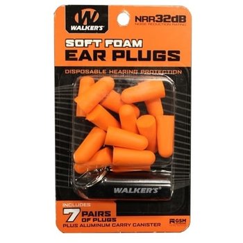 WALKERS SOFT FOAM EAR PLUGS WITH CANISTER Orange 7 pairs