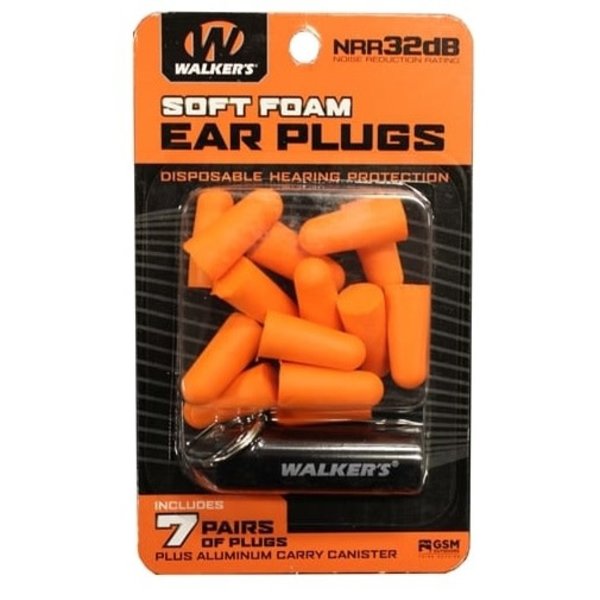 WALKERS SOFT FOAM EAR PLUGS WITH CANISTER Orange 7 pairs