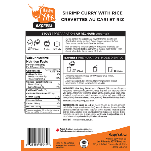 HAPPY YAK Shrimp Curry w/Rice